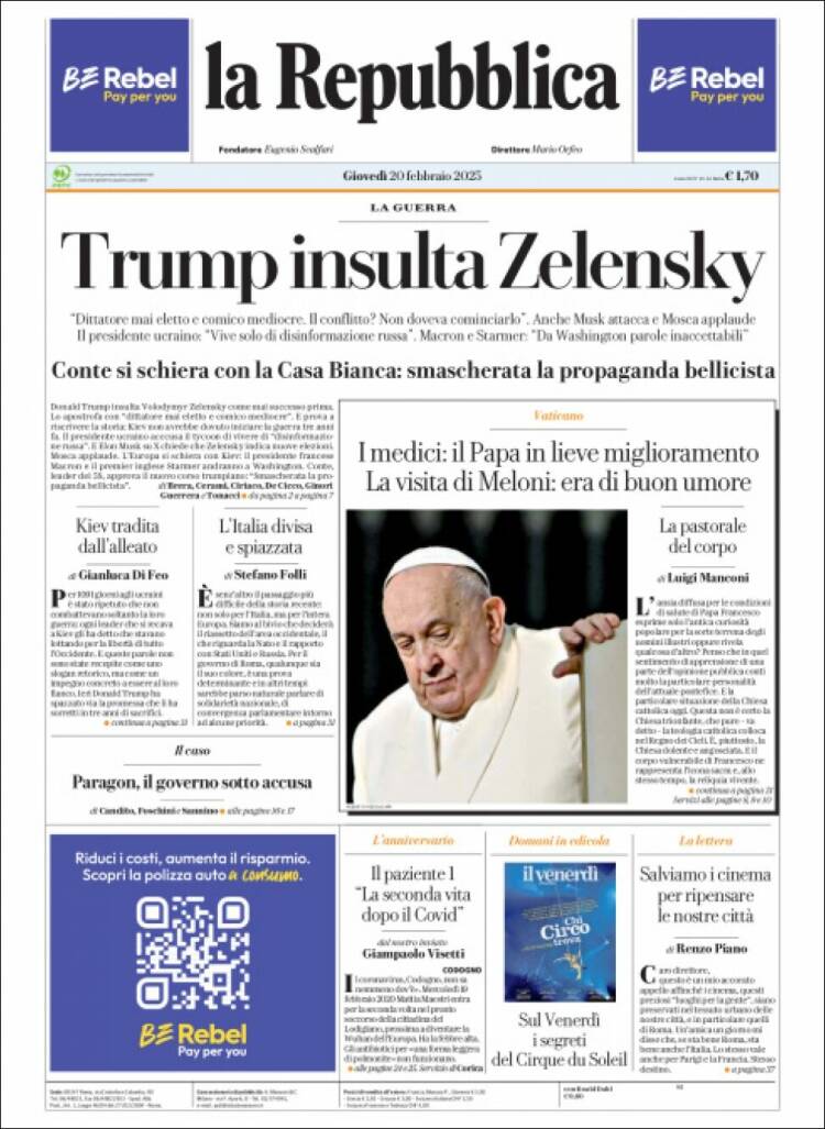 Portada de La Repubblica (Italy)