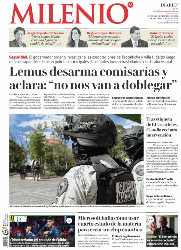 Portada de Milenio - Jalisco (México)