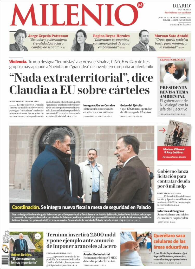 Portada de Milenio de Monterrey (México)