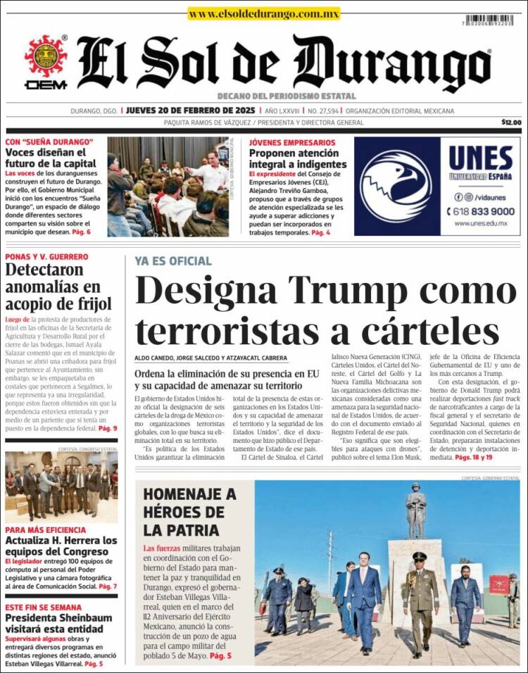 Portada de El Sol de Durango (Mexico)