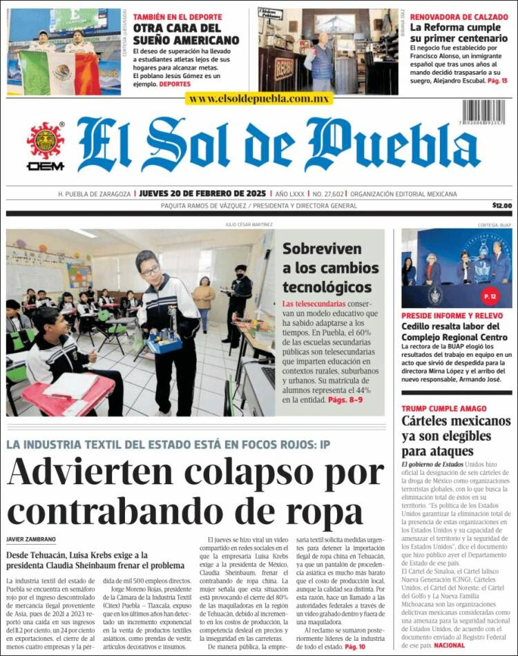 Portada de El Sol de Puebla (México)