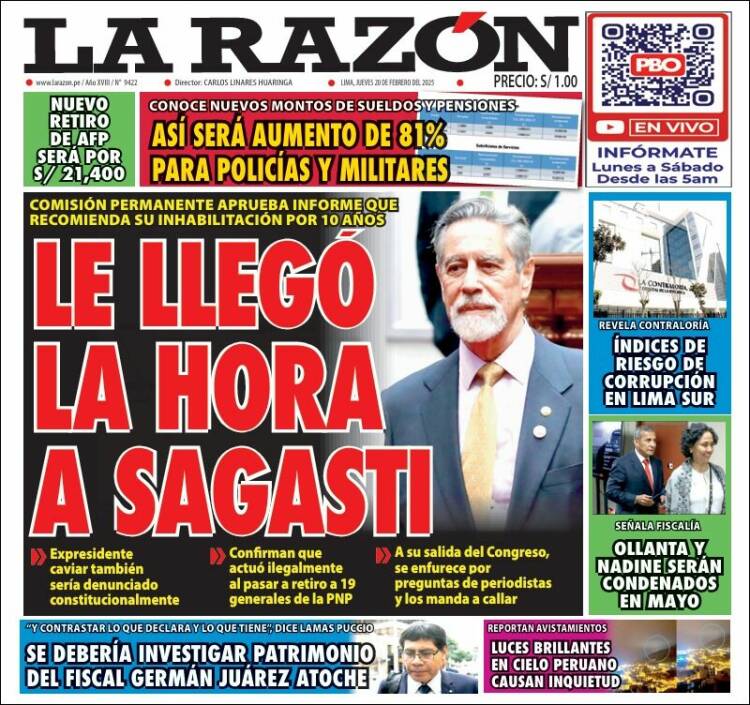 Portada de La Razón (Perú)