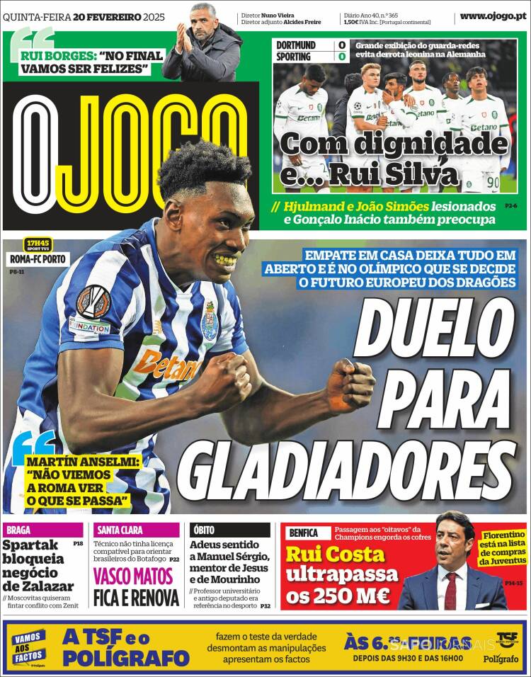 Portada de O Jogo (Portugal)