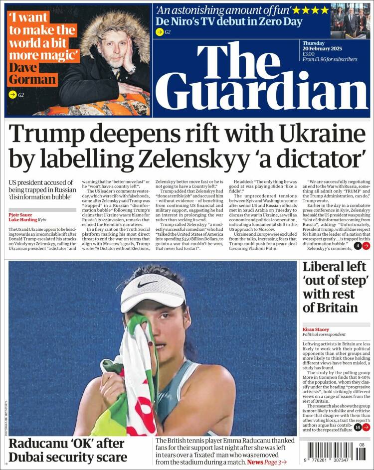 Portada de The Guardian (Reino Unido)