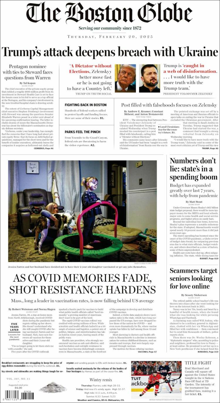 Portada de Boston Globe (USA)