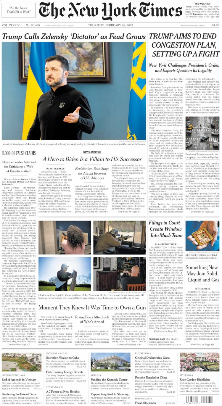 Portada de New York Times (USA)