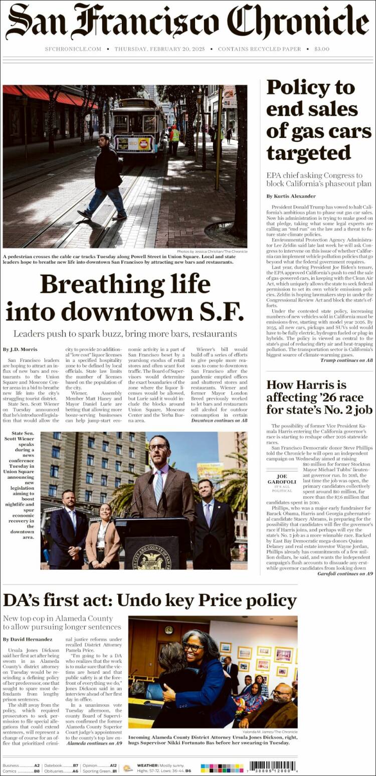 Portada de San Francisco Chronicle (USA)