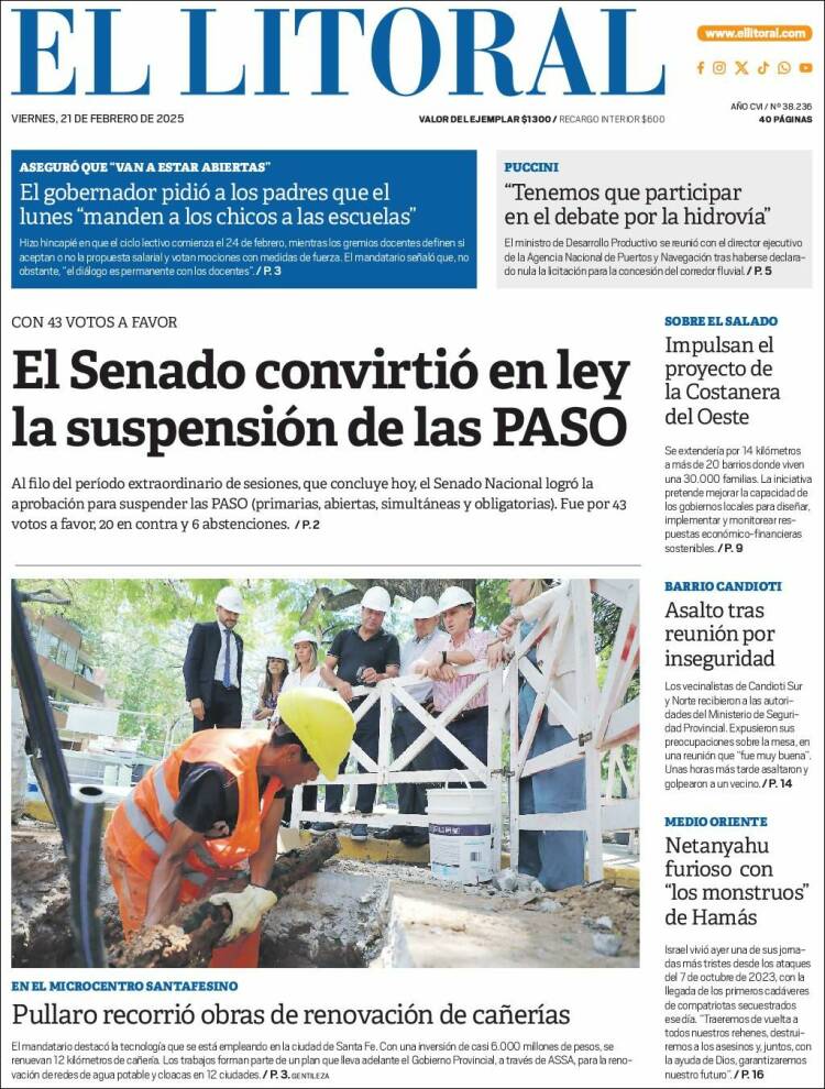 Portada de Diario El Litoral (Argentina)