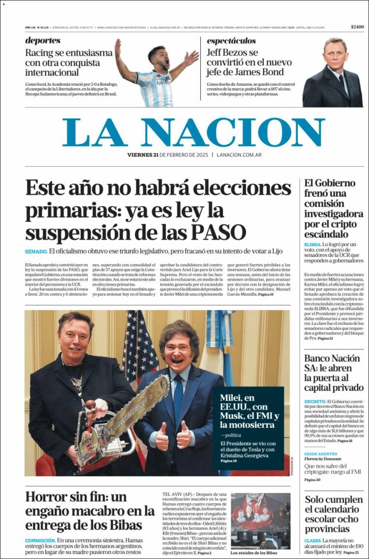 Portada de La Nación (Argentina)