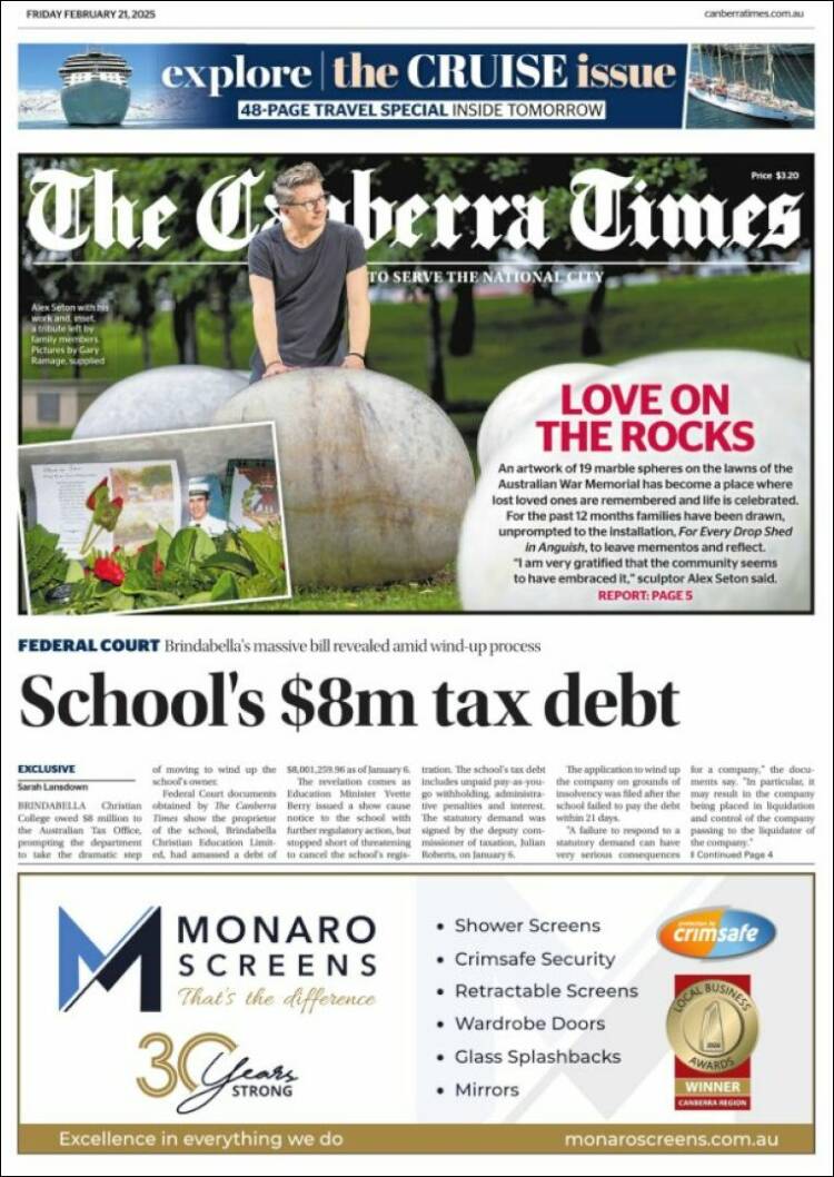 Portada de The Canberra Times (Australia)