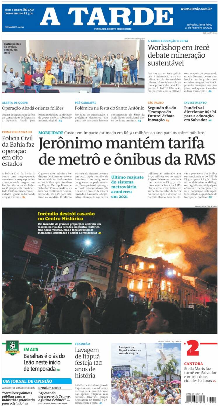 Portada de Diário A Tarde (Brasil)