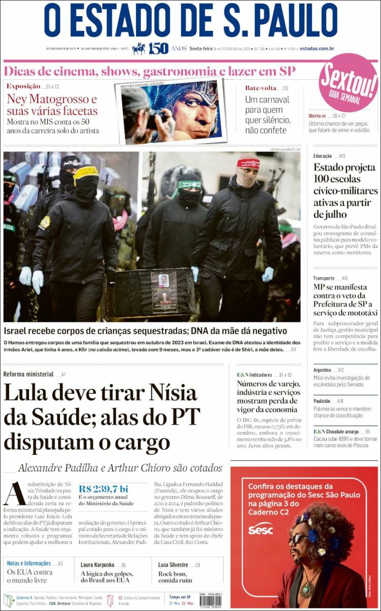 Portada de O Estado de São Paulo (Brasil)