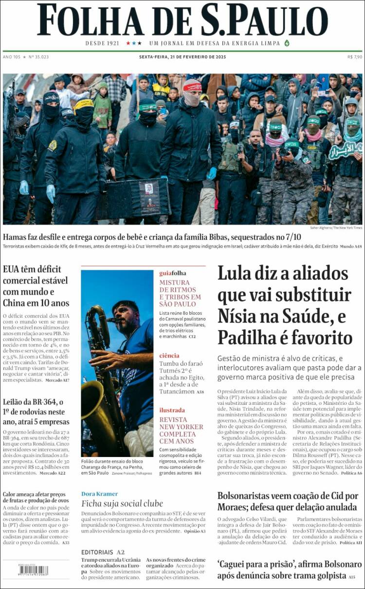 Portada de Folha de São Paulo (Brasil)