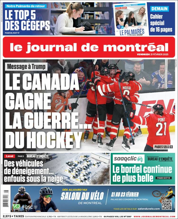 Portada de Le Journal de Montréal (Canada)