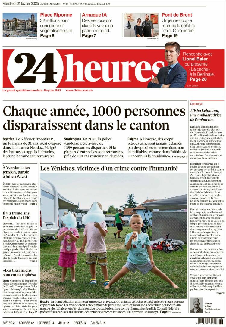 Portada de 24 Heures (Switzerland)