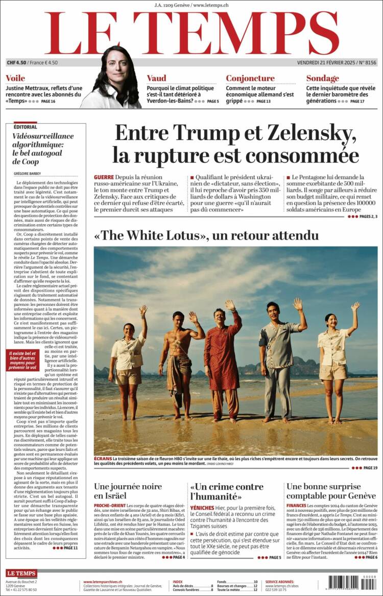 Portada de Le Matin (Suiza)