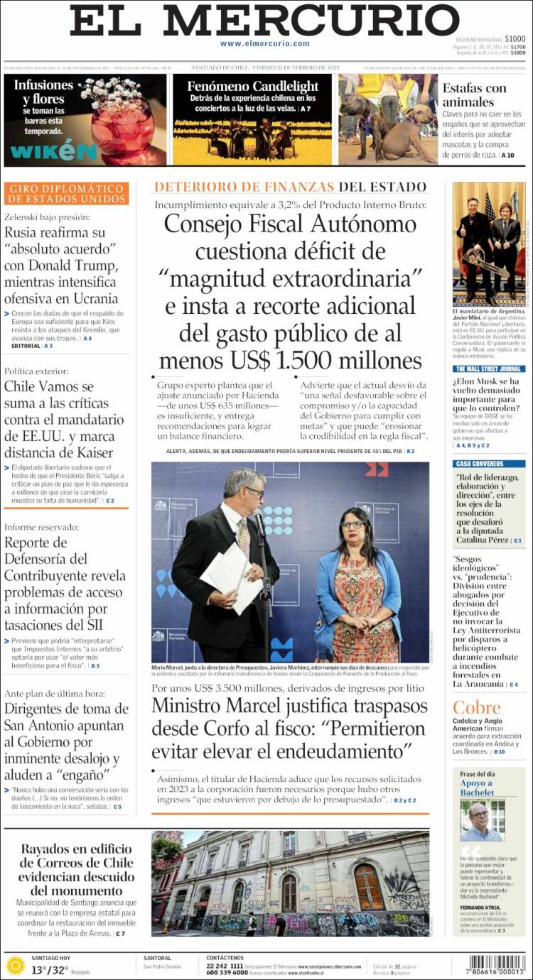 Portada de El Mercurio (Chile)