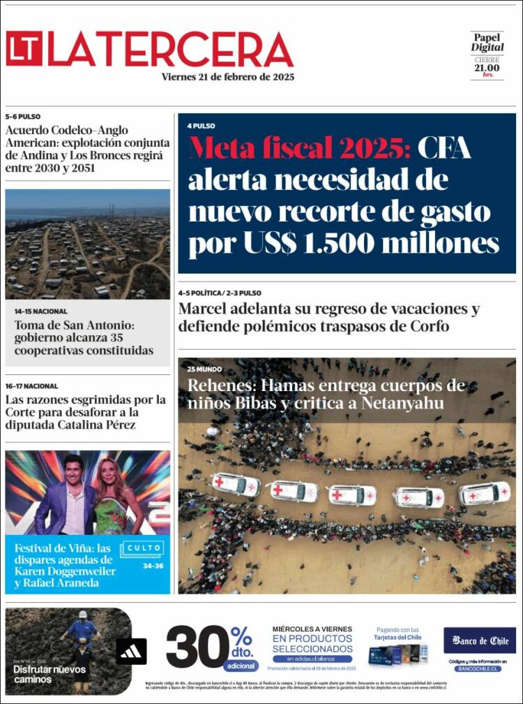 Portada de La Tercera (Chile)