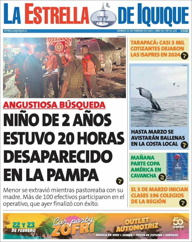 Portada de La Estrella de Iquique (Chile)