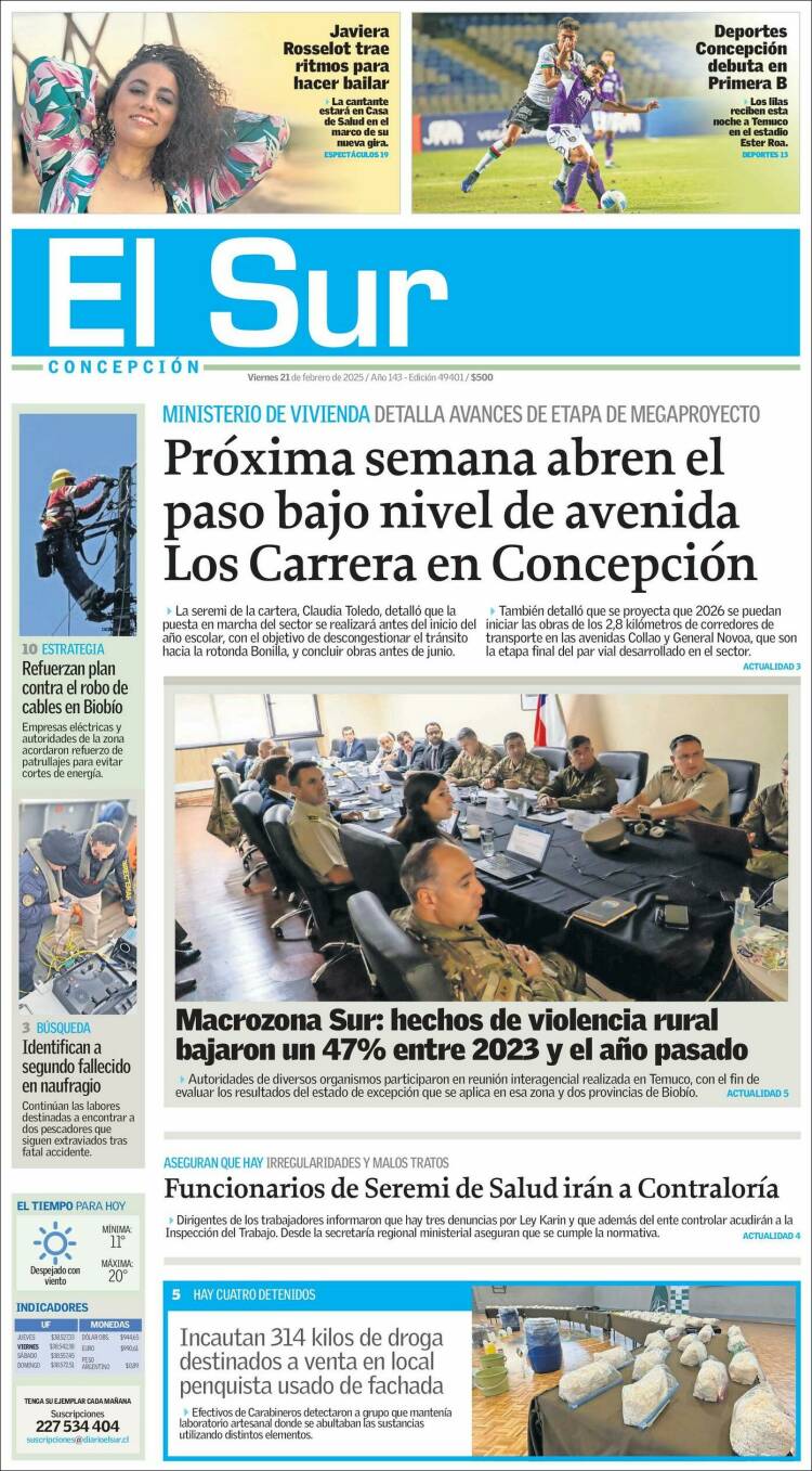 Portada de El Sur (Chile)