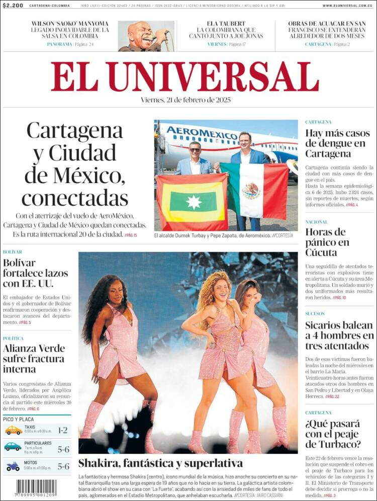 Portada de El Universal (Colombia)