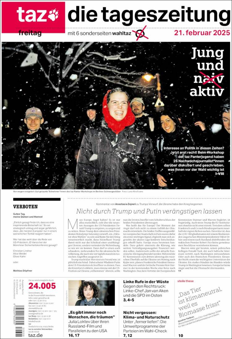 Portada de Die Tageszeitung (Germany)