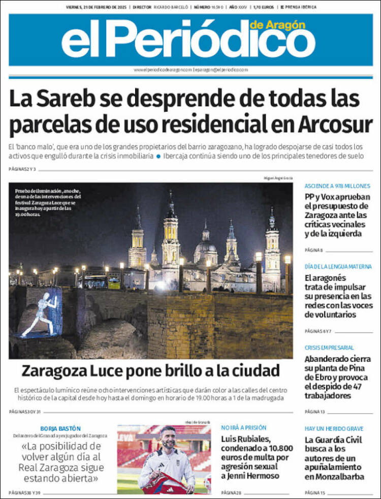 Portada de El Periódico de Aragón (Spain)