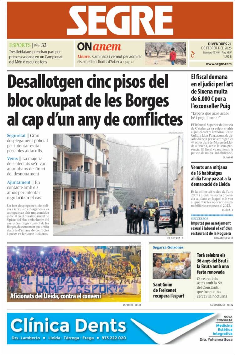 Portada de Segre (Espagne)