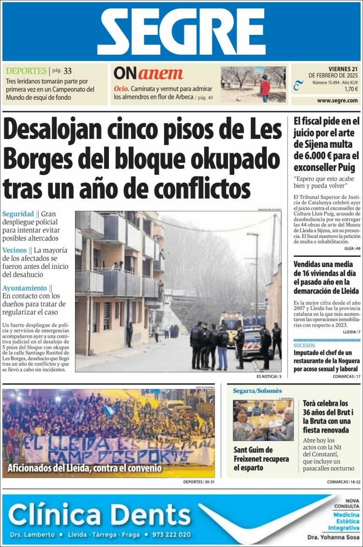 Portada de Segre  (Espagne)