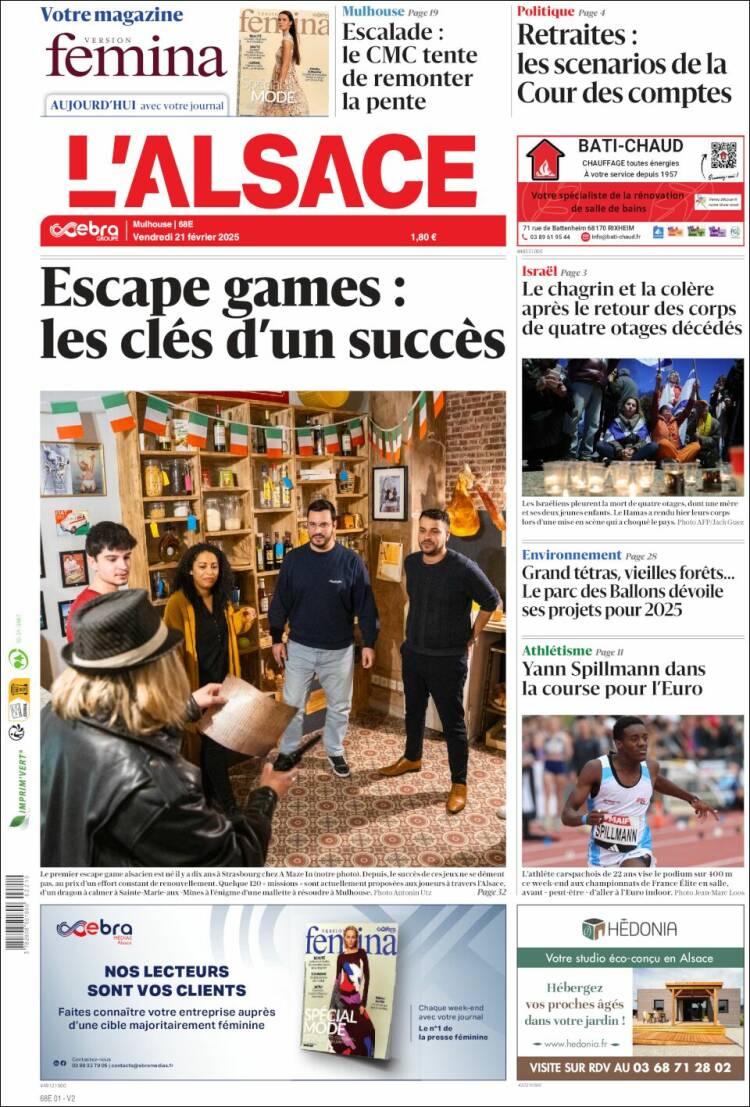 Portada de Journal L'Alsace (Francia)