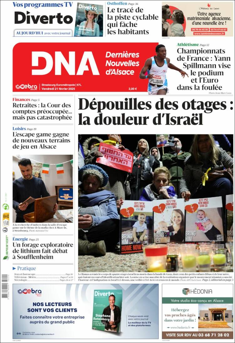 Portada de Les Dernières Nouvelles d'Alsace (Francia)