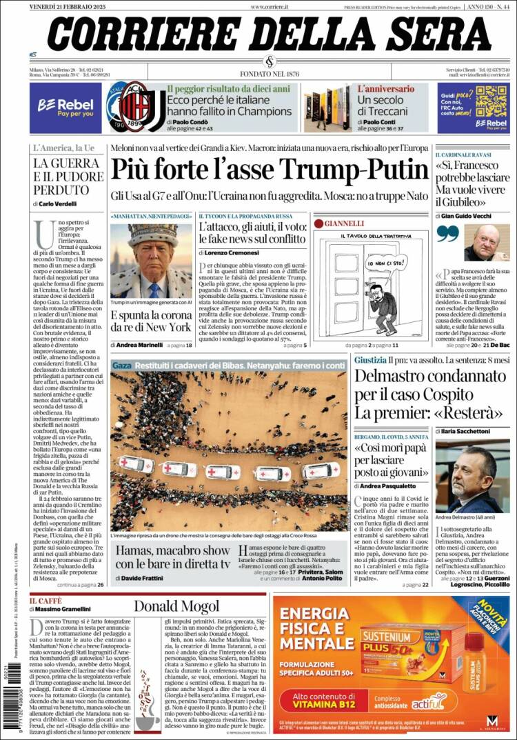 Portada de Corriere della Sera (Italy)