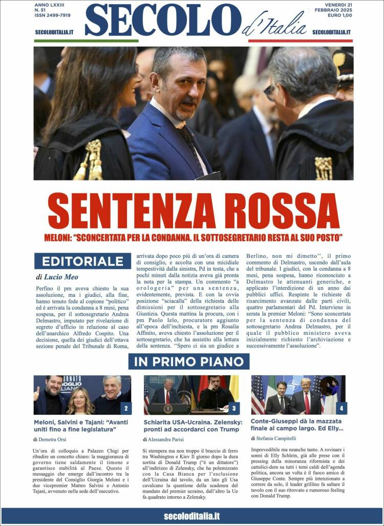 Portada de Secolo d'Italia (Italy)