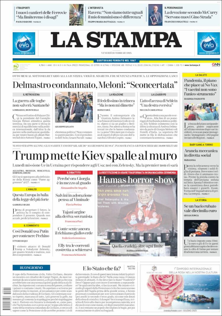 Portada de La Stampa (Italy)