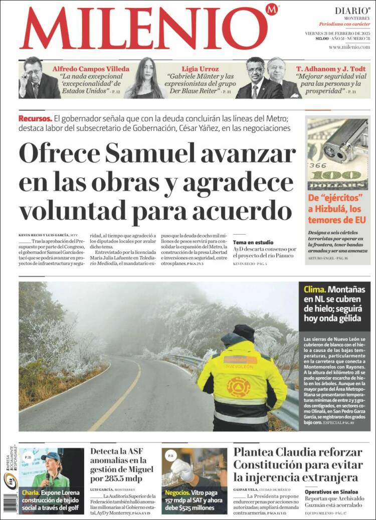 Portada de Milenio de Monterrey (Mexico)