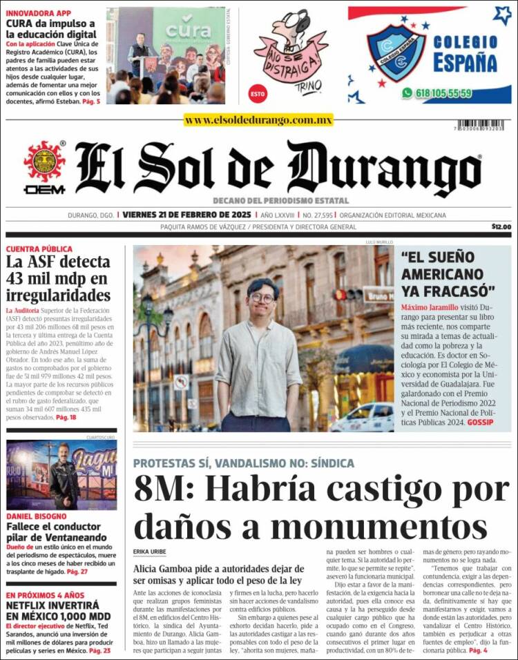 Portada de El Sol de Durango (Mexico)