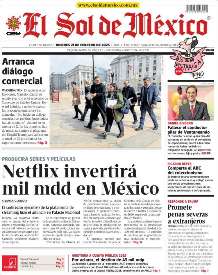 Portada de El Sol de México (Mexico)