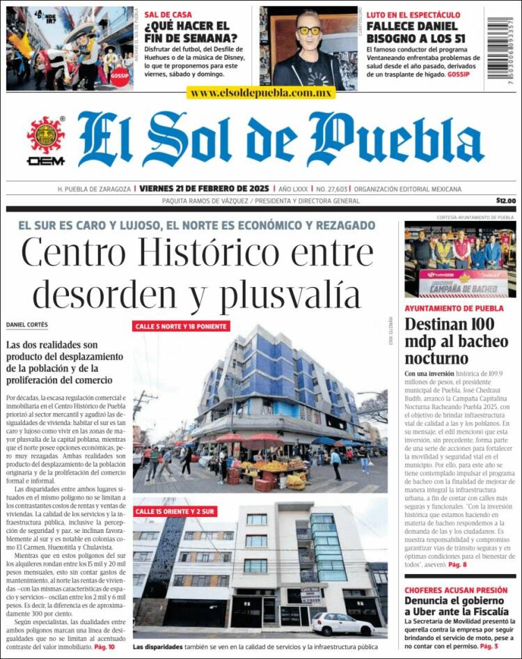 Portada de El Sol de Puebla (Mexico)