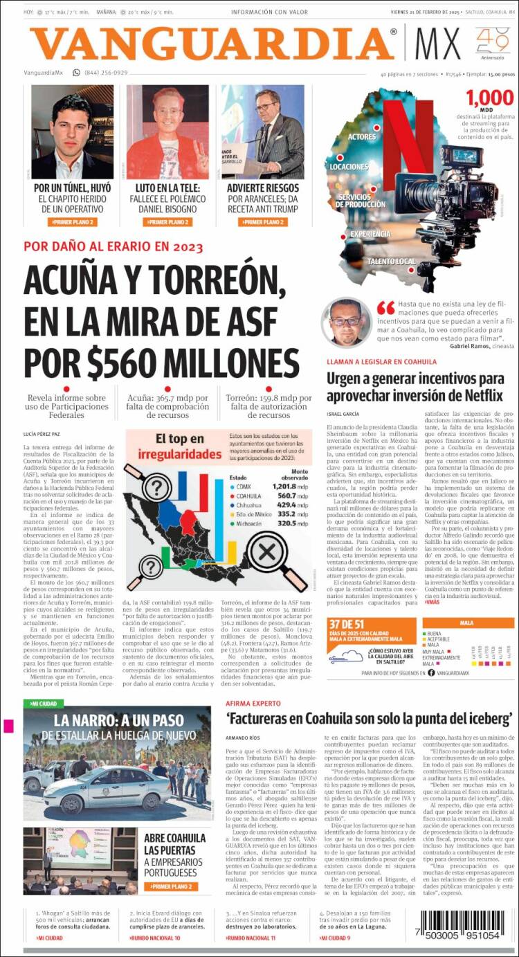 Portada de Vanguardia (México)