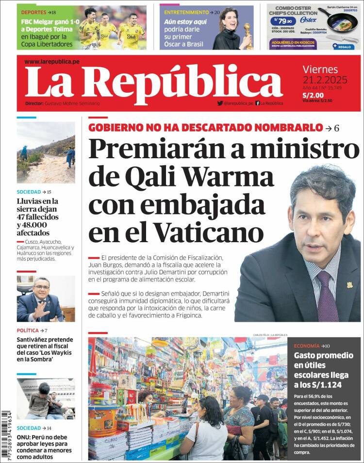 Portada de La Republica (Peru)