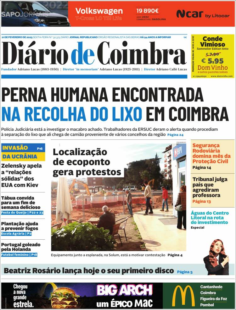 Portada de Diário de Coimbra (Portugal)