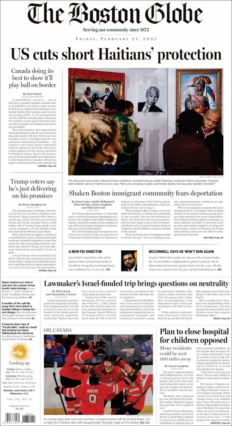 Portada de Boston Globe (USA)