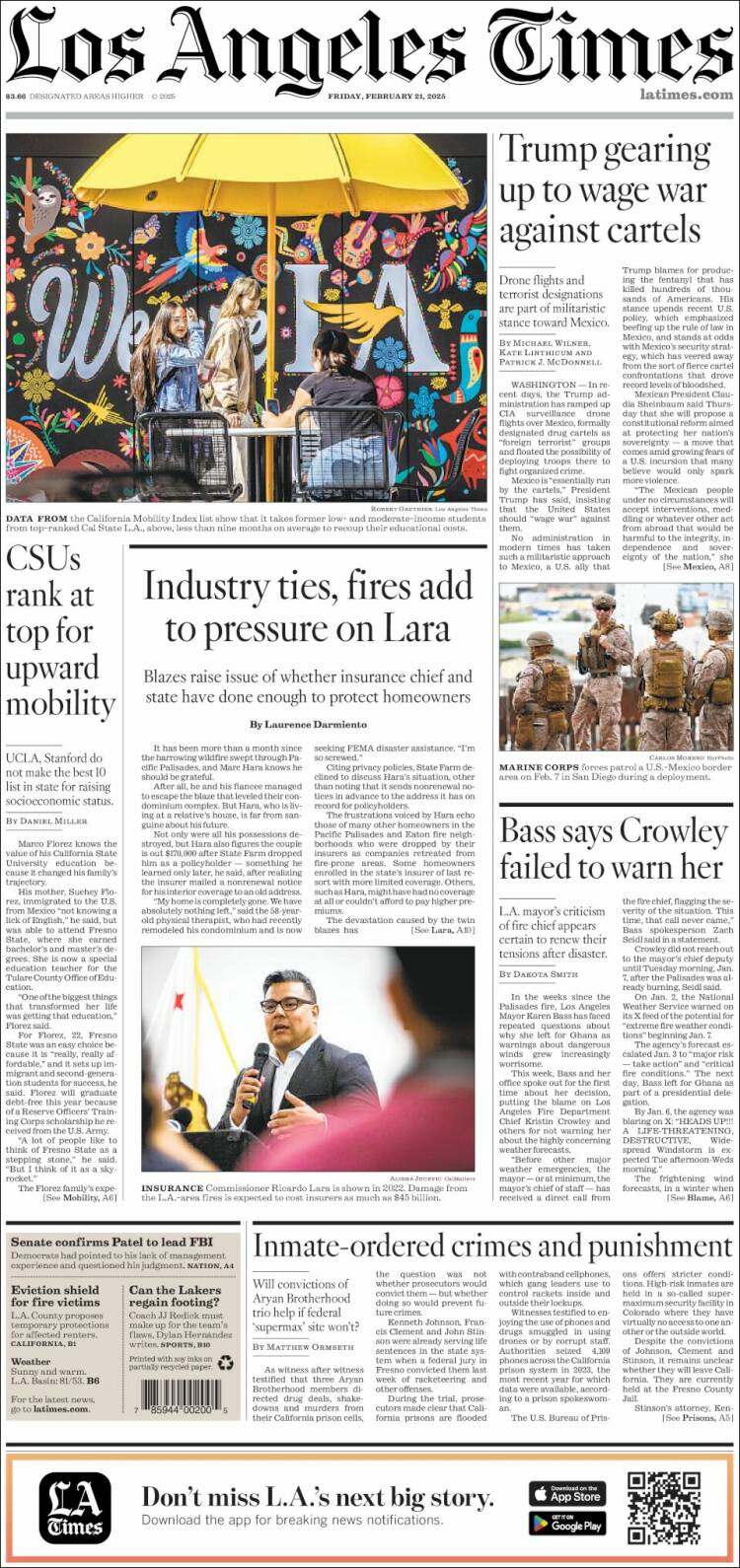 Portada de Los Angeles Times (USA)