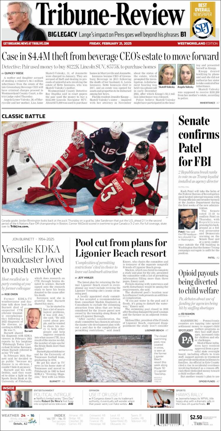 Portada de Tribune-Review (USA)