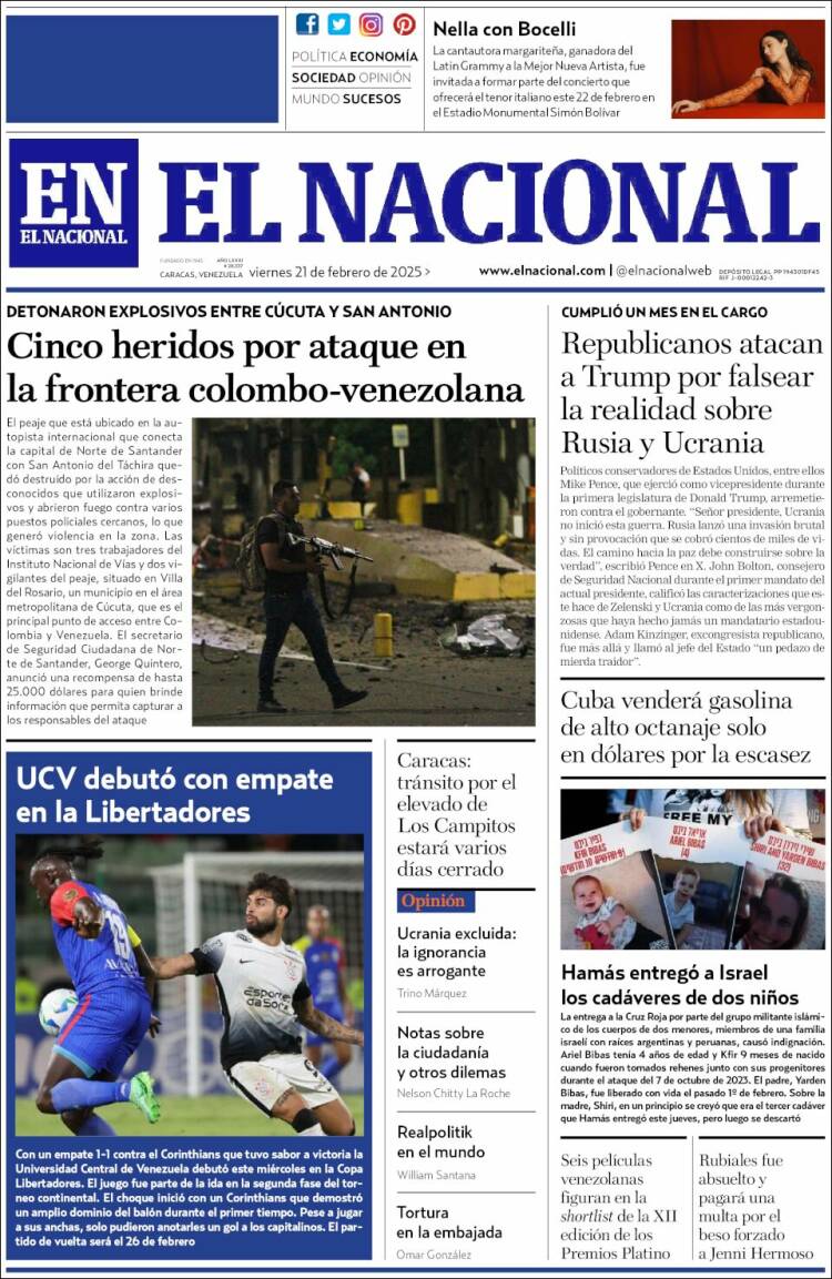 Portada de El Nacional (Venezuela)