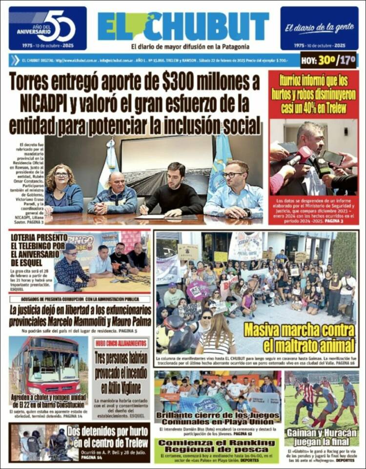 Portada de El Chubut (Argentina)