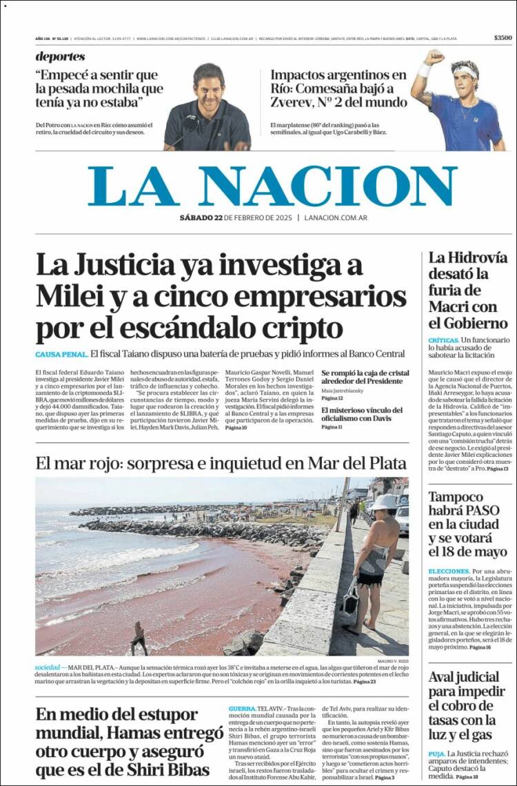 Portada de La Nación (Argentina)