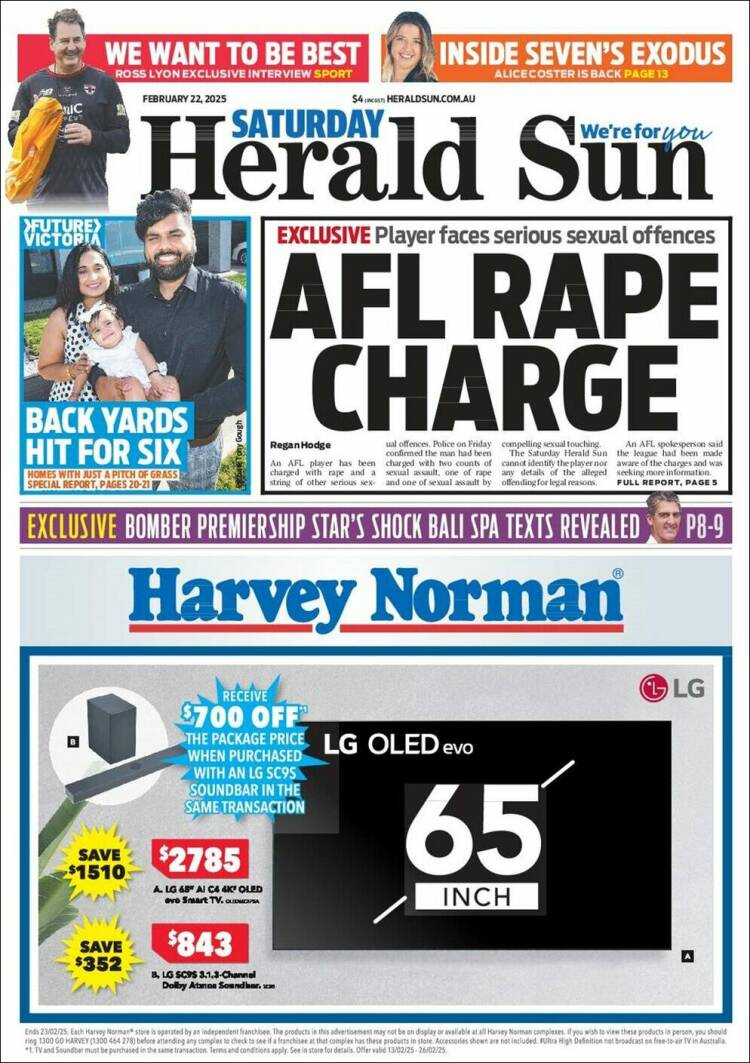 Portada de Herald Sun (Australia)