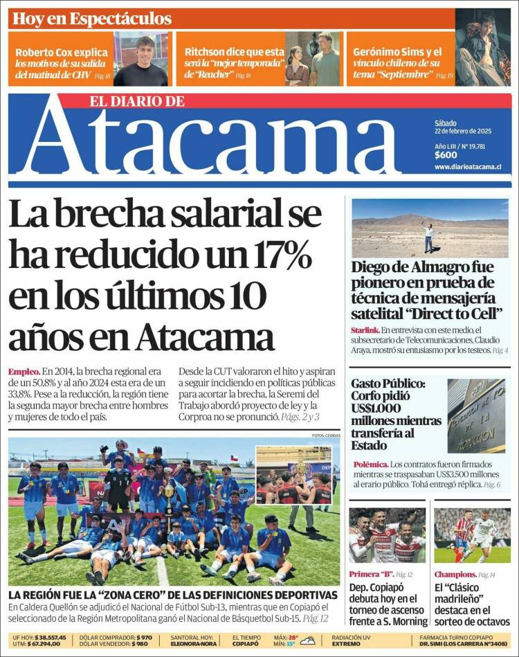 Portada de Diario de Atacama (Chile)