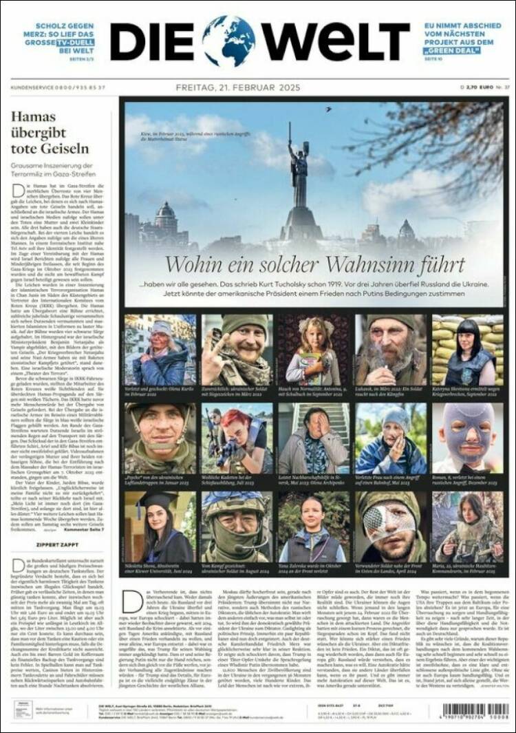 Portada de Die Welt (Alemania)